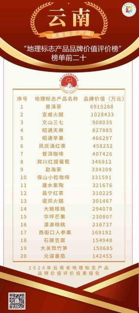 Kaiyun中国：2024年云南省地理标志产品品牌价值榜发布(图2)