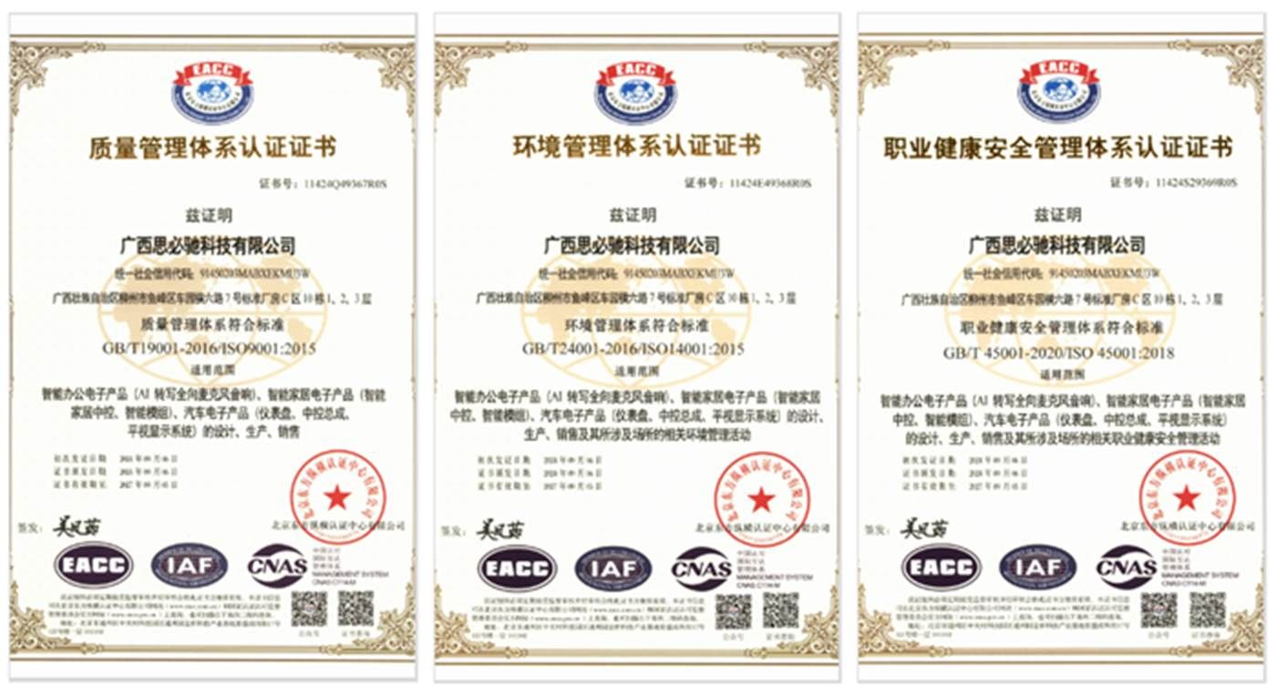 Kaiyun中国：广西思必驰智能制造基地通过ISO三体系认证(图1)